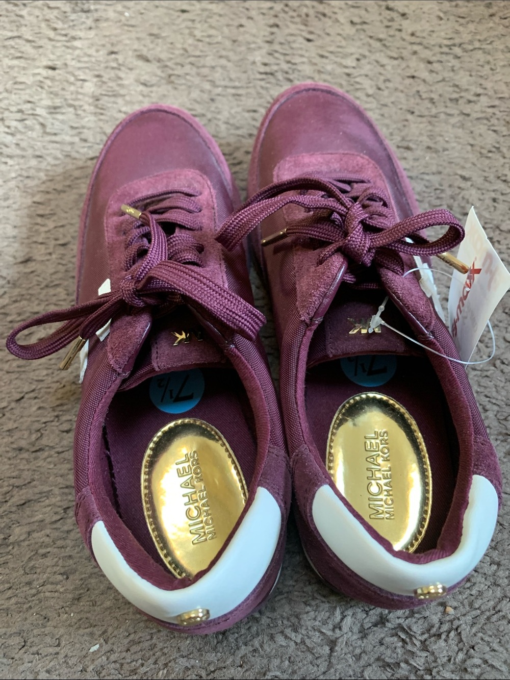Michael Kors Burgundy MK Logo Lace-Up Sneakers - Picture 2 of 5